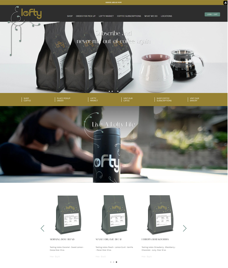 Lofty Coffee website homepage screenshot
